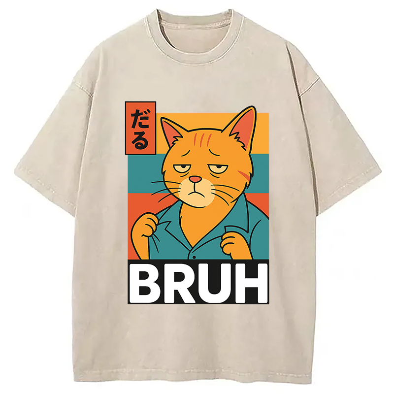 Funny Cat Bruh Meme Washed T-Shirt