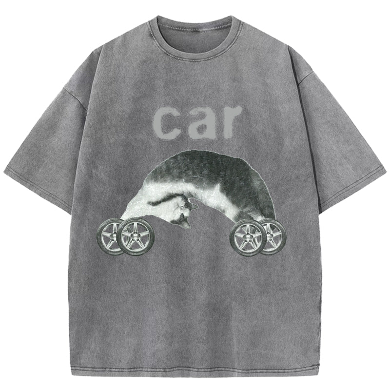 Cat Car Washed T-Shirt