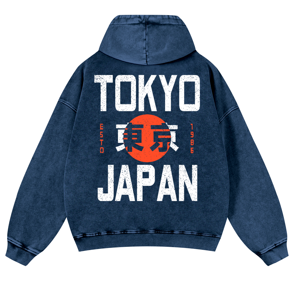 Tokyo Japan 1986 Vintage Washed Cotton Back Art Hoodie