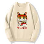 Cat Lamian Noodles Japan Cotton Pullover Sweatshirt