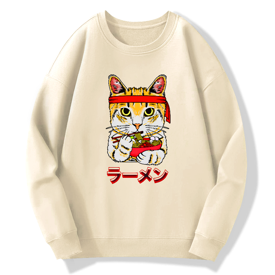 Cat Lamian Noodles Japan Cotton Pullover Sweatshirt
