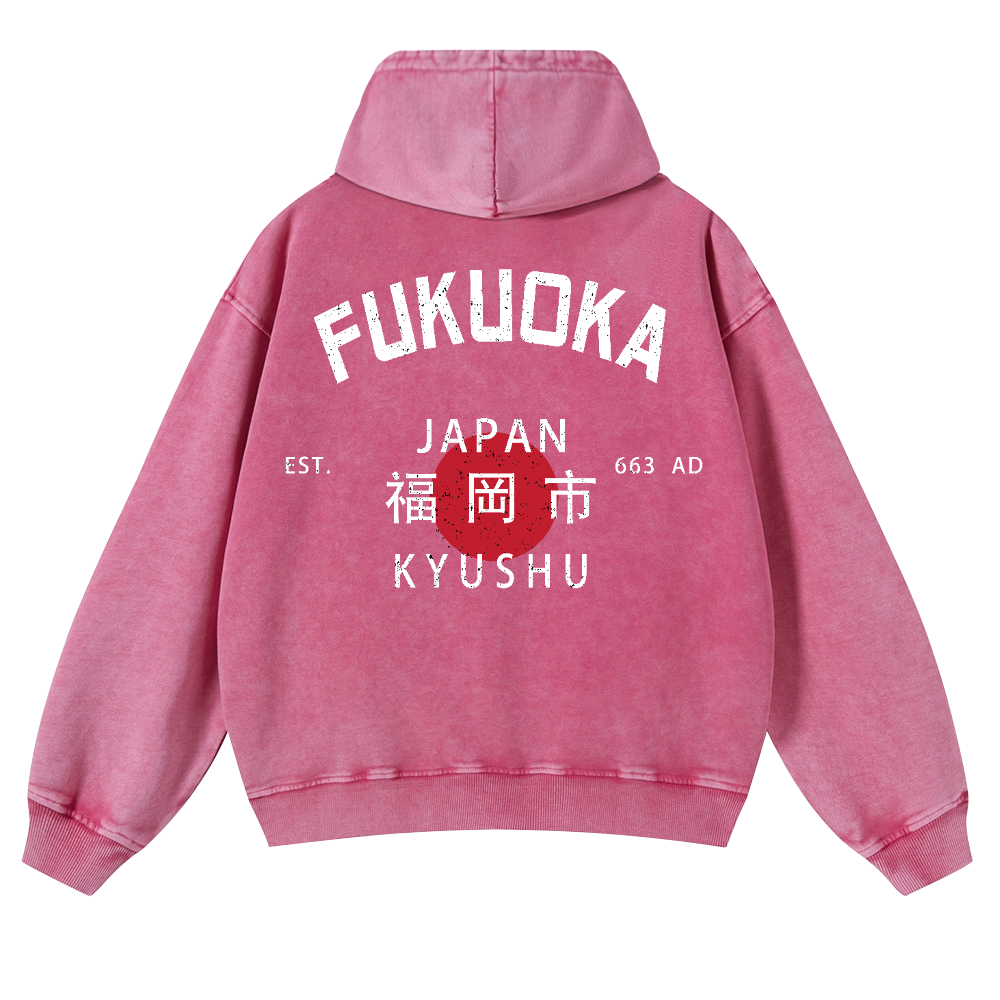 Fukuoka Japan Kyushu Vintage Washed Cotton Back Art Hoodie