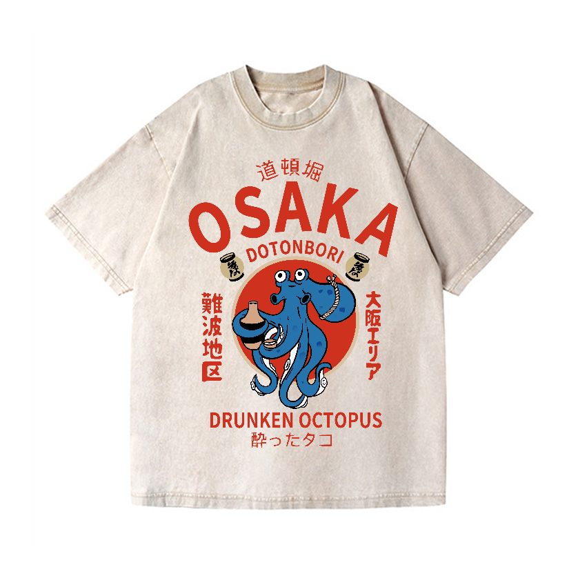 Osaka Dotonbori Drunken Octopus Vintage Wash Japanese Design T-Shirt