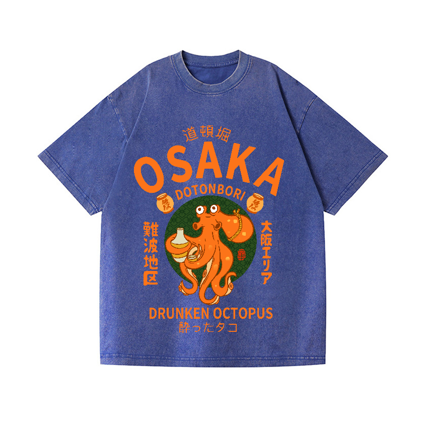 Osaka Dotonbori Drunken Octopus Vintage Wash Japanese Design T-Shirt