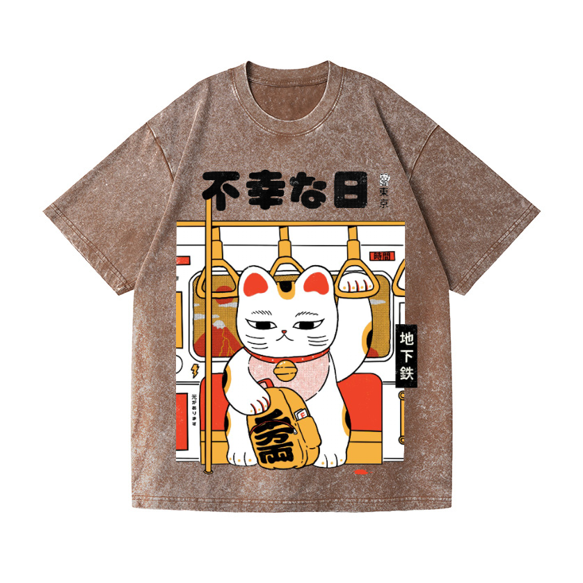 Unlucky Day Cat Vintage Wash Japanese Design T-Shirt