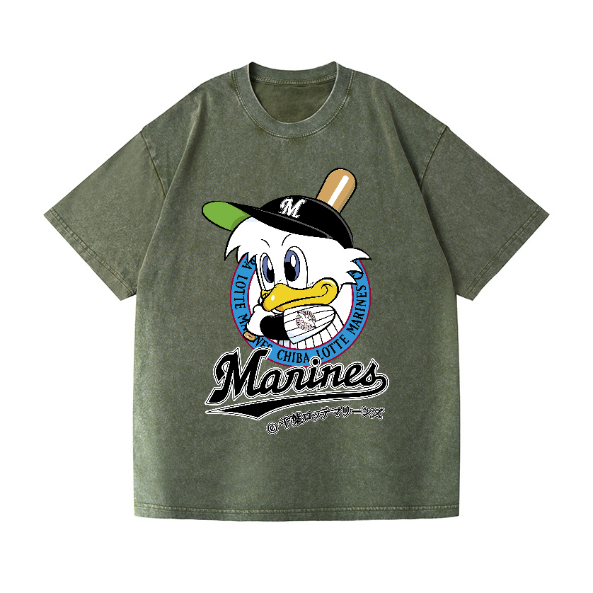 Chiba Lotte Marines Baseball Vintage Wash Japanese Design T-Shirt