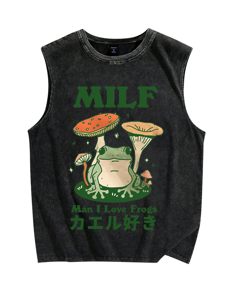 Funny MILF Froggy Vintage Distressed Washed Tank Top