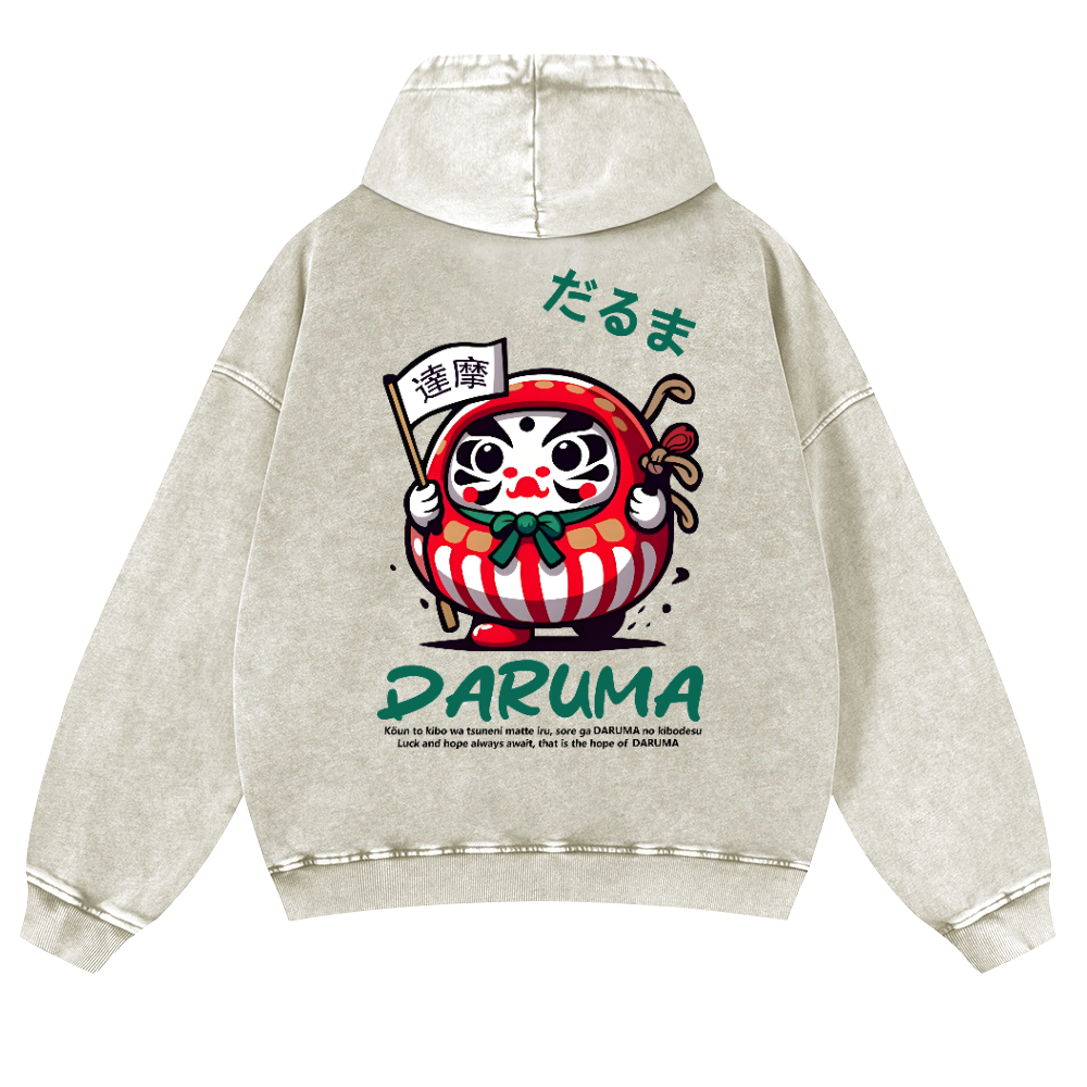 Daruma Vintage Washed Cotton Back Art Hoodie