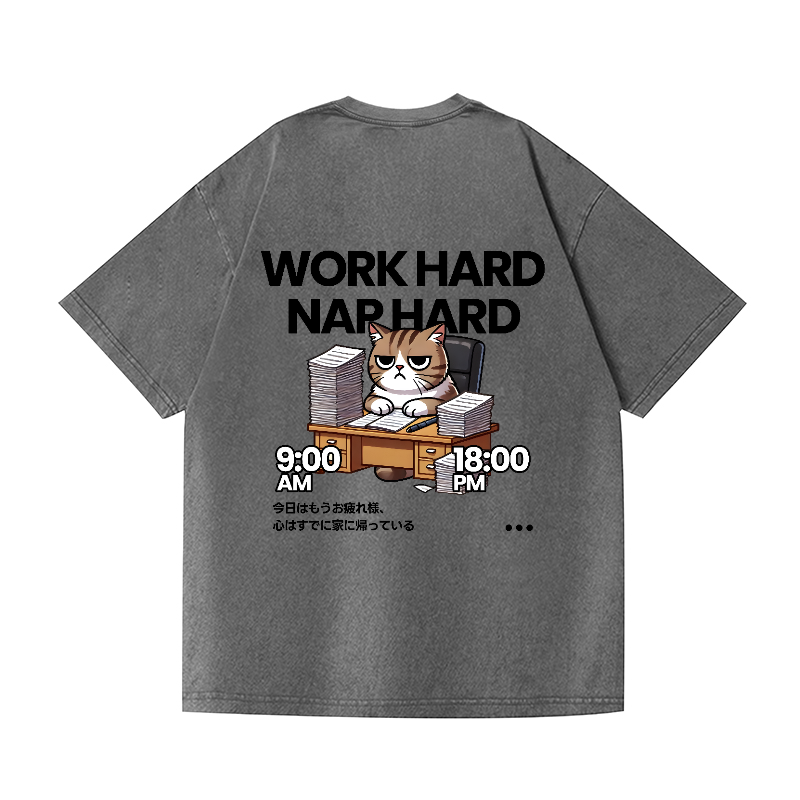 Cat Vintage Wash Japanese Design Back Art T-Shirt
