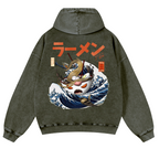 Ramen Wave Vintage Washed Cotton Back Art Hoodie