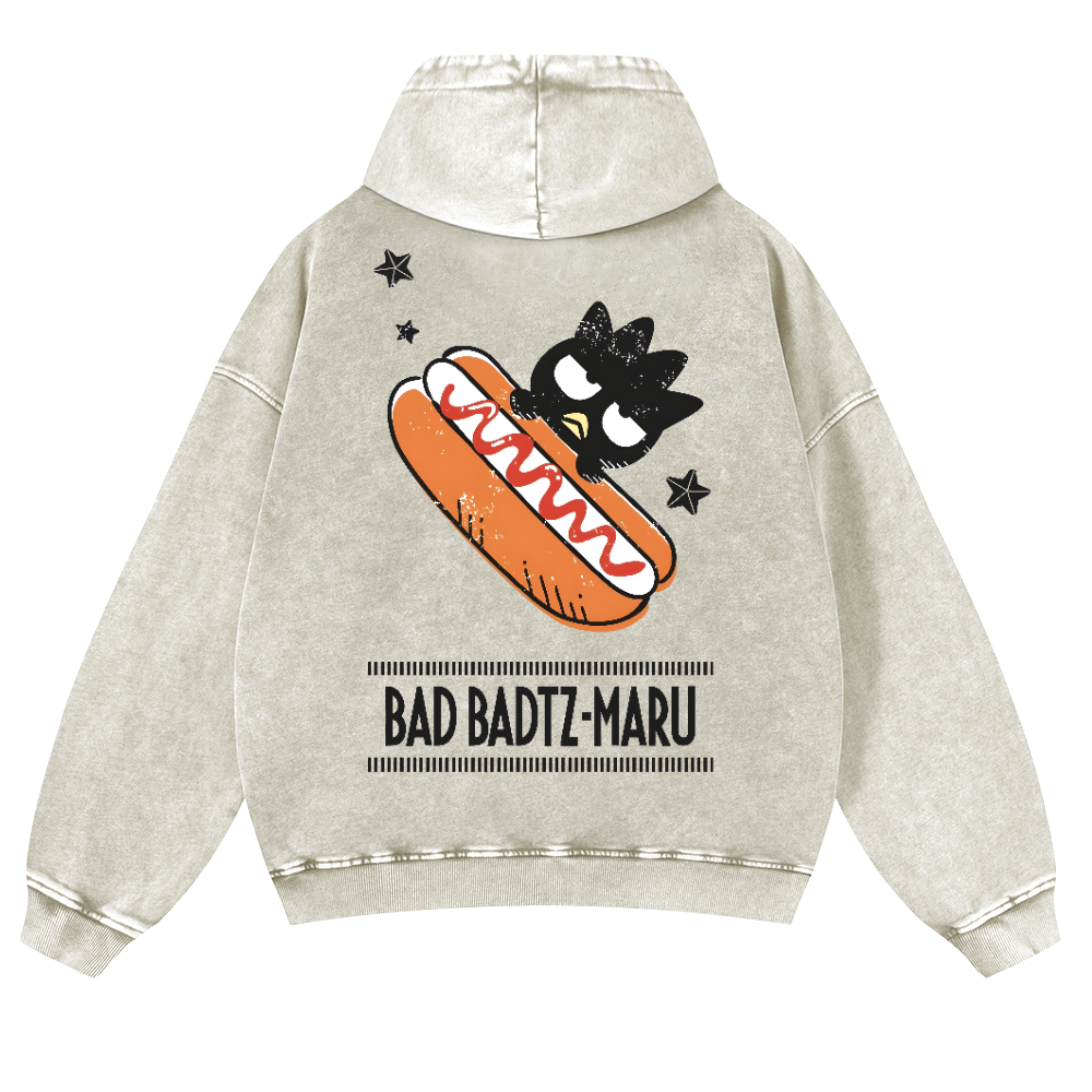 Bad Badtz-Maru Hotdog Vintage Washed Cotton Back Art Hoodie