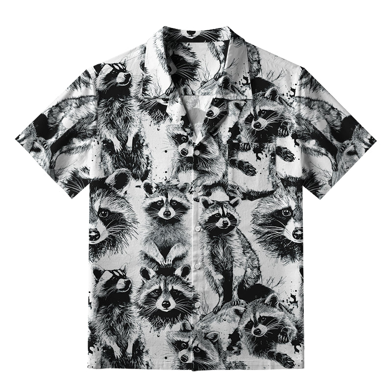 Playful Raccoon White Aloha Hawaiian Shirt