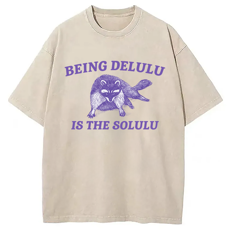 Funny Delusional Raccoon Washed T-Shirt