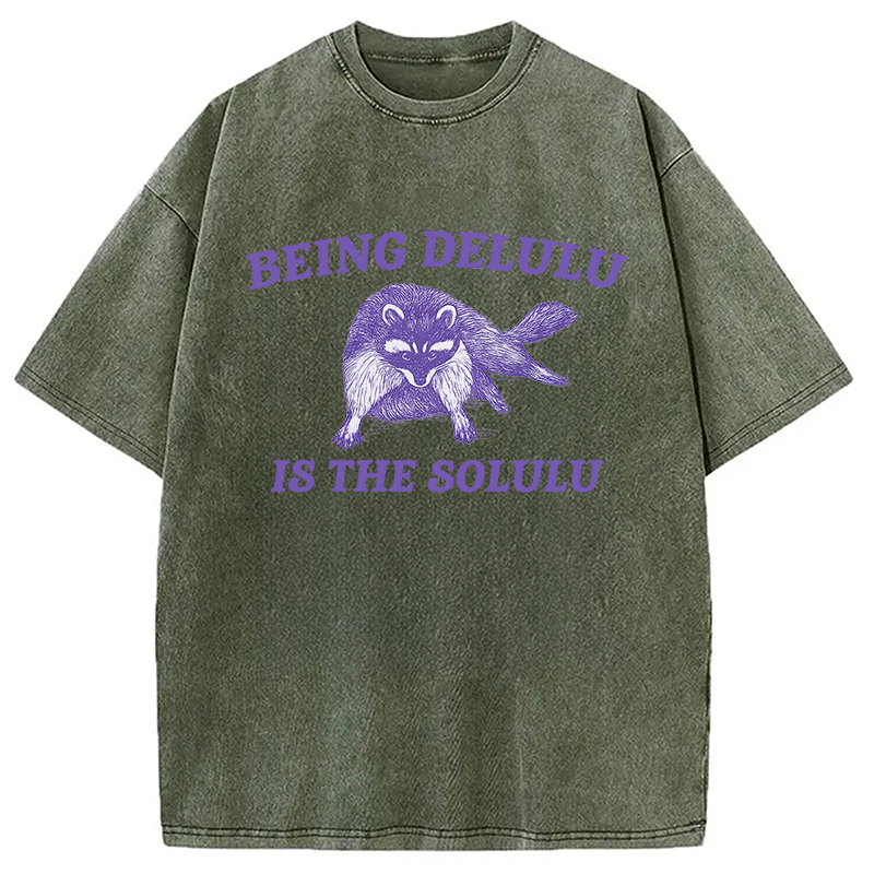 Funny Delusional Raccoon Washed T-Shirt