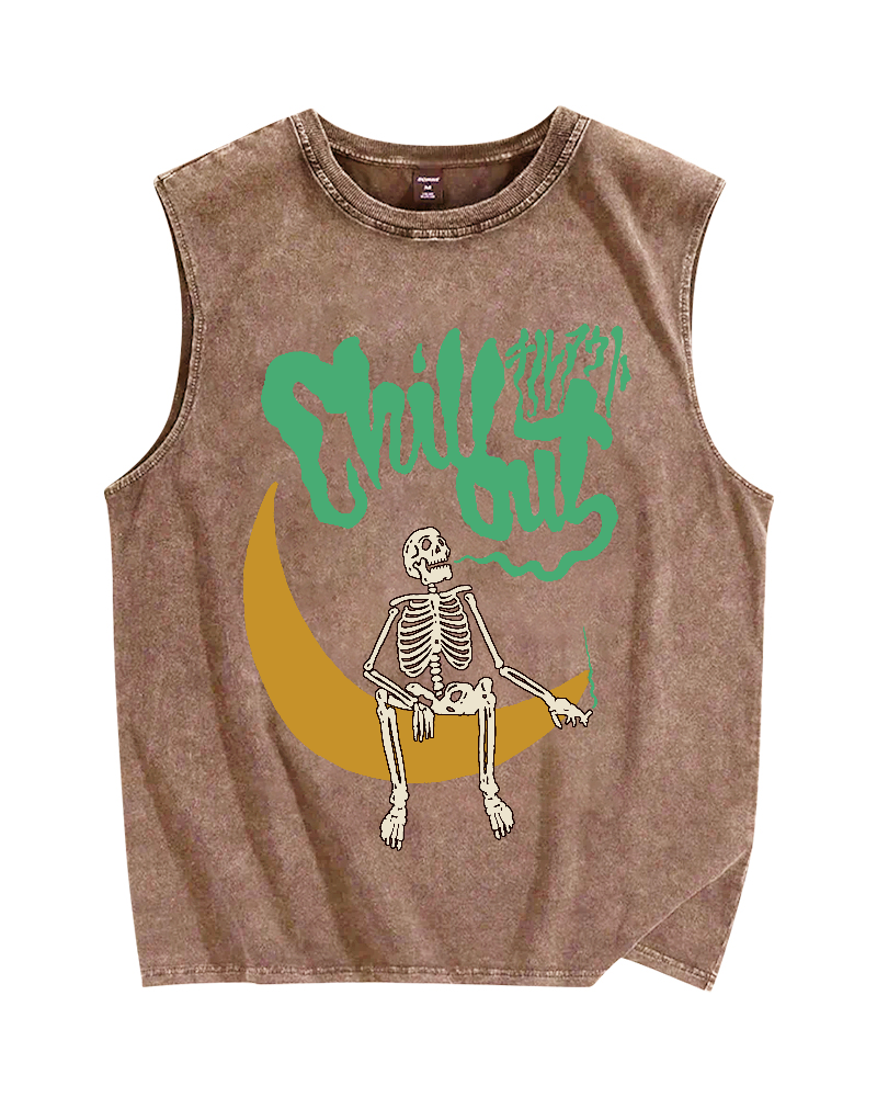 Chill out Skeleton Vintage Distressed Washed Tank Top