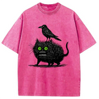Crow And Black Cat Washed T-Shirt