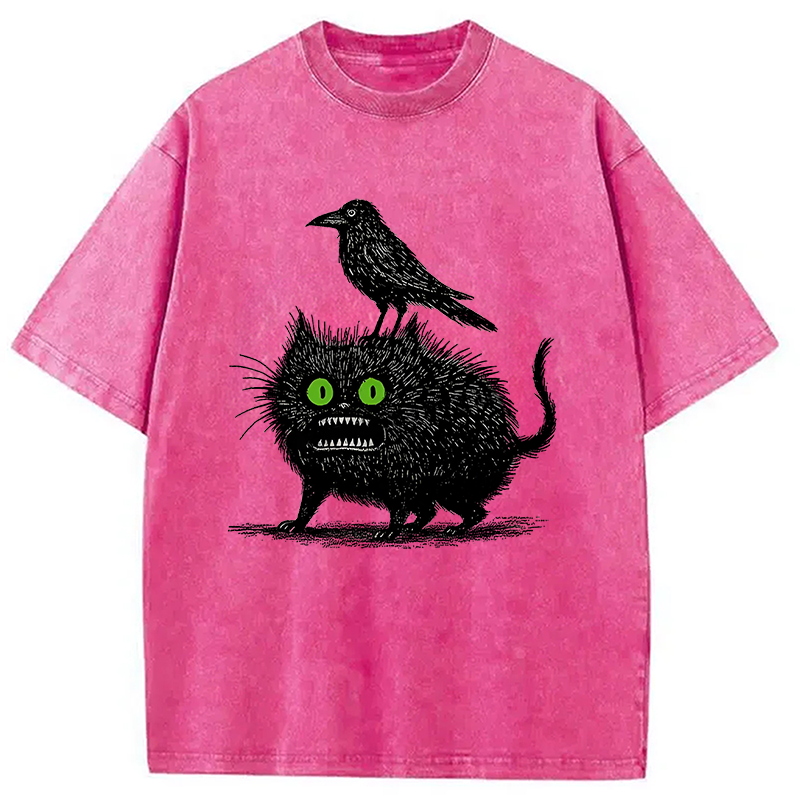 Crow And Black Cat Washed T-Shirt