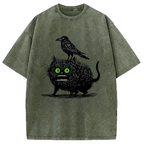 Crow And Black Cat Washed T-Shirt