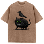 Crow And Black Cat Washed T-Shirt