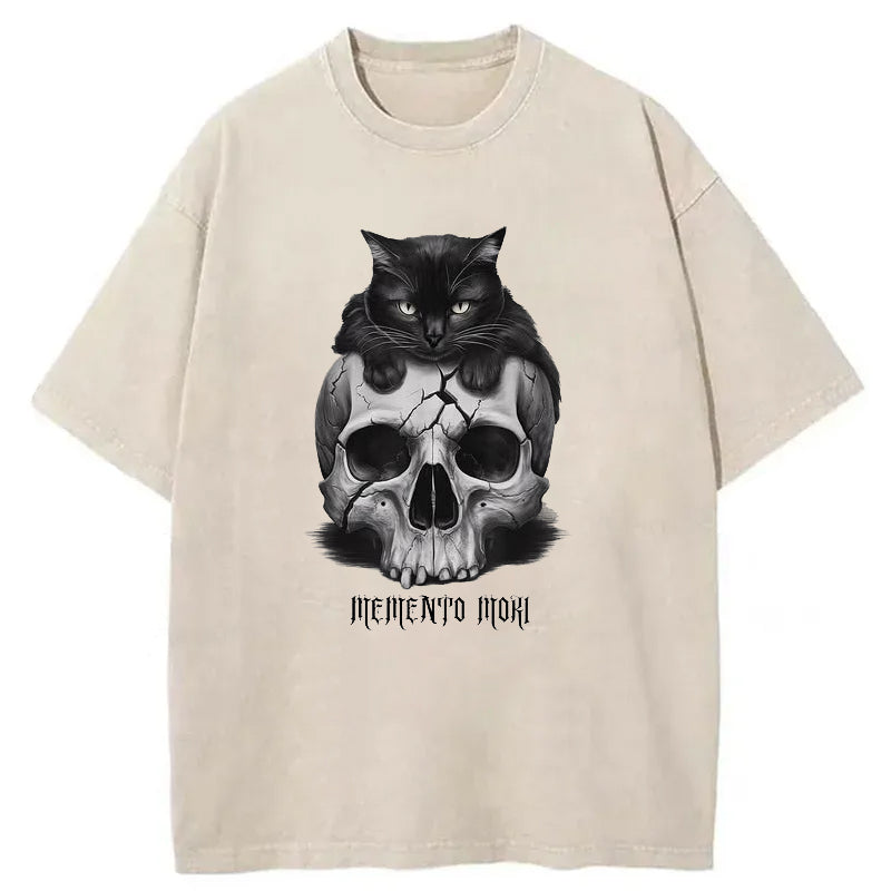 Cat and Skeleton Washed T-Shirt