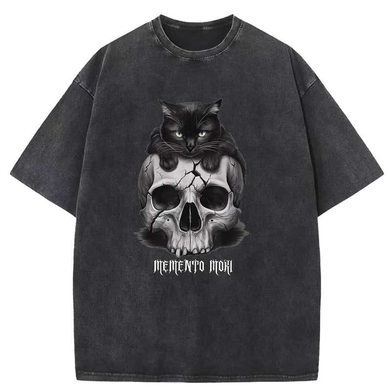 Cat and Skeleton Washed T-Shirt