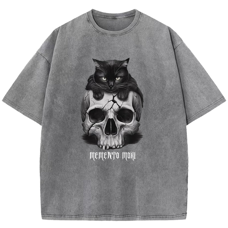 Cat and Skeleton Washed T-Shirt