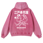 Edogawa  Octopus Vintage Washed Cotton Back Art Hoodie