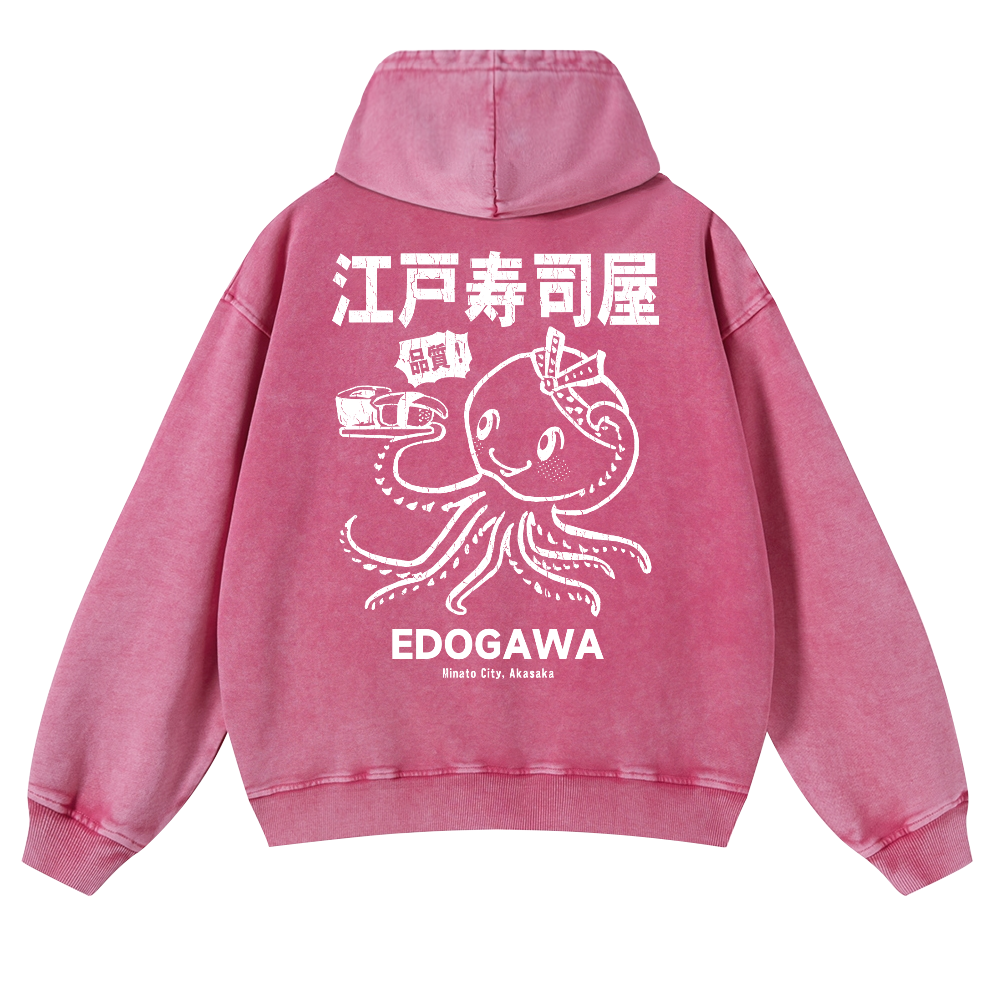 Edogawa  Octopus Vintage Washed Cotton Back Art Hoodie