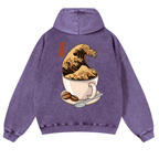 Coffee Wave Vintage Washed Cotton Back Art Hoodie