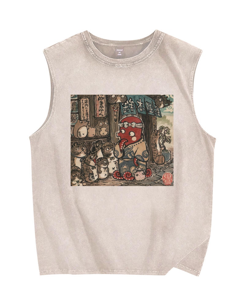 Monster Shop Octopus Funny Vintage Distressed Washed Tank Top