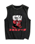 Japanese Skull Drink Printed Christian Snowflake Washed Vest