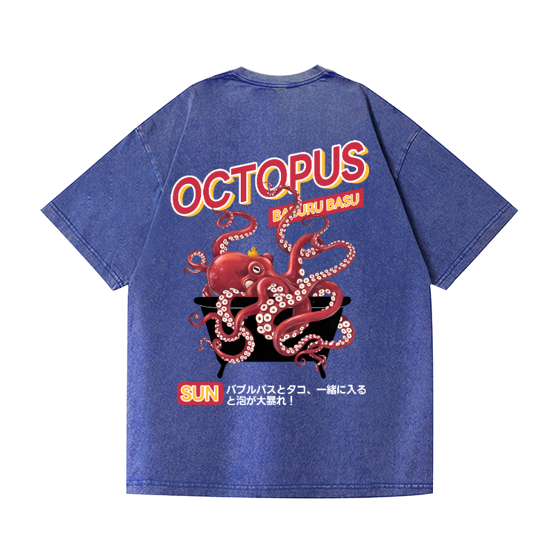 Bubble Bath Octopus Vintage Wash Japanese Design Back Art T-Shirt