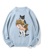 Bicolor cat holding taiyaki Cotton Sweatshirt