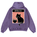 Cat Vintage Washed Cotton Back Art Hoodie