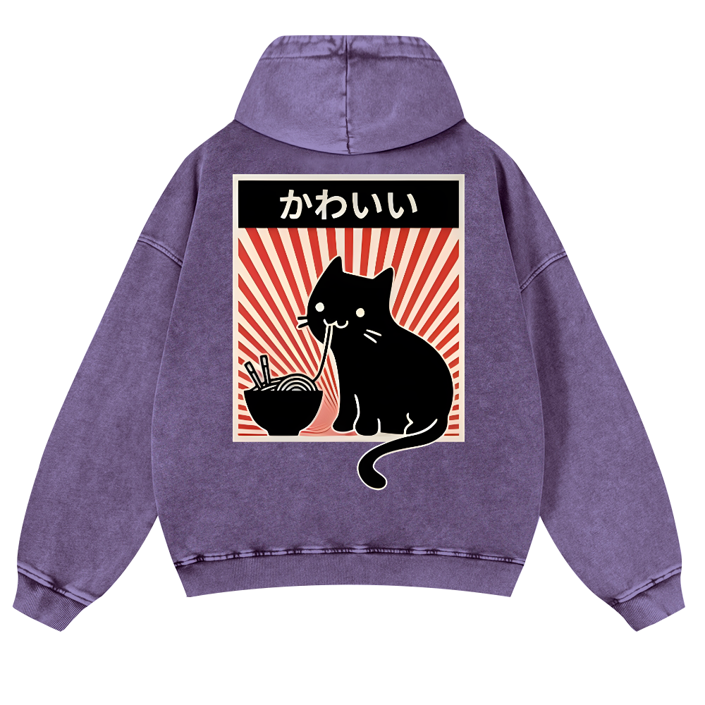 Cat Vintage Washed Cotton Back Art Hoodie