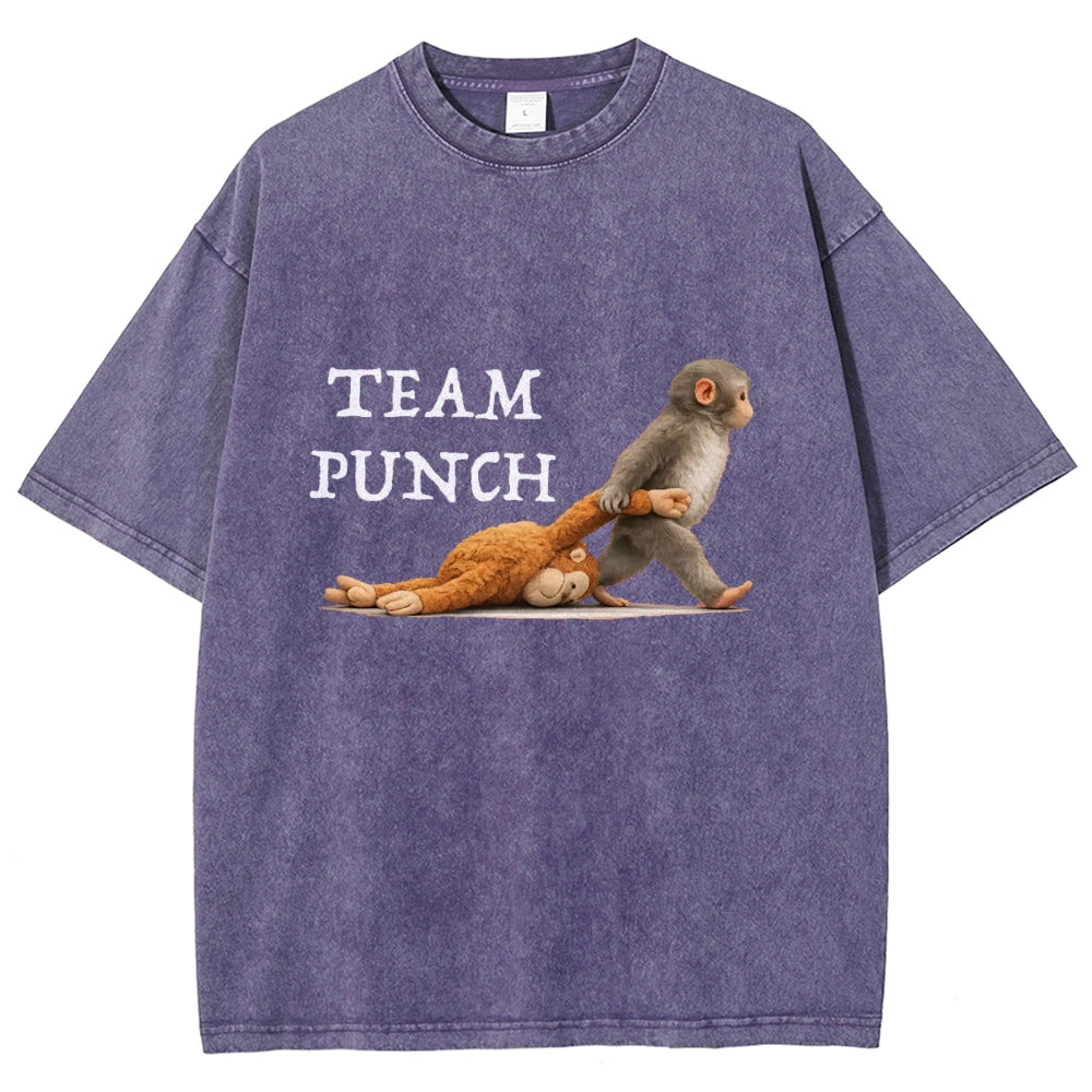 Unisex Team Punch Printed Washed Folded T-shirt