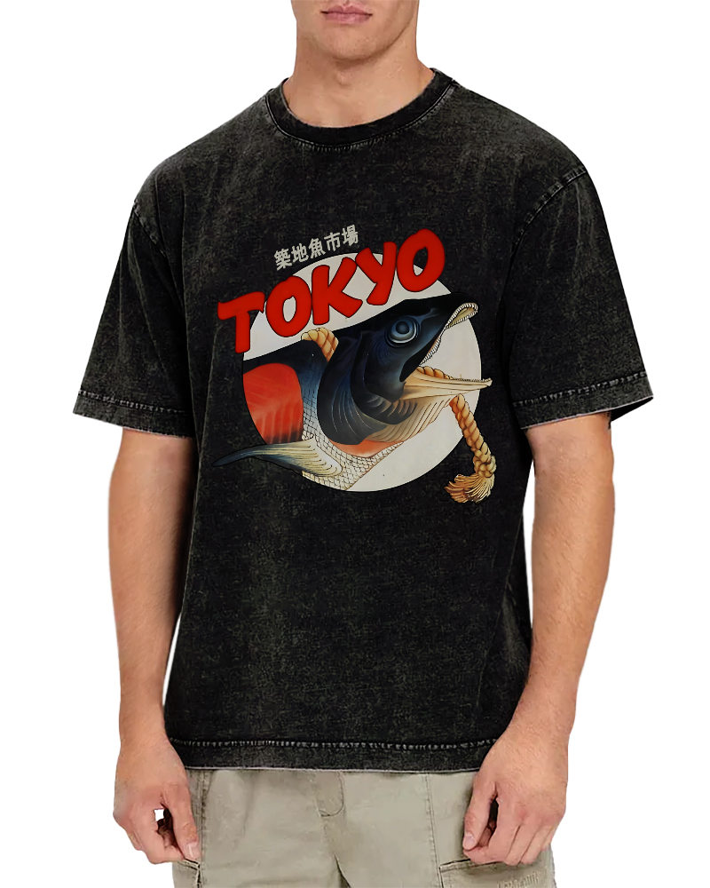 Tokyo Tsukiji Fish Market Vintage Washed T-shirt