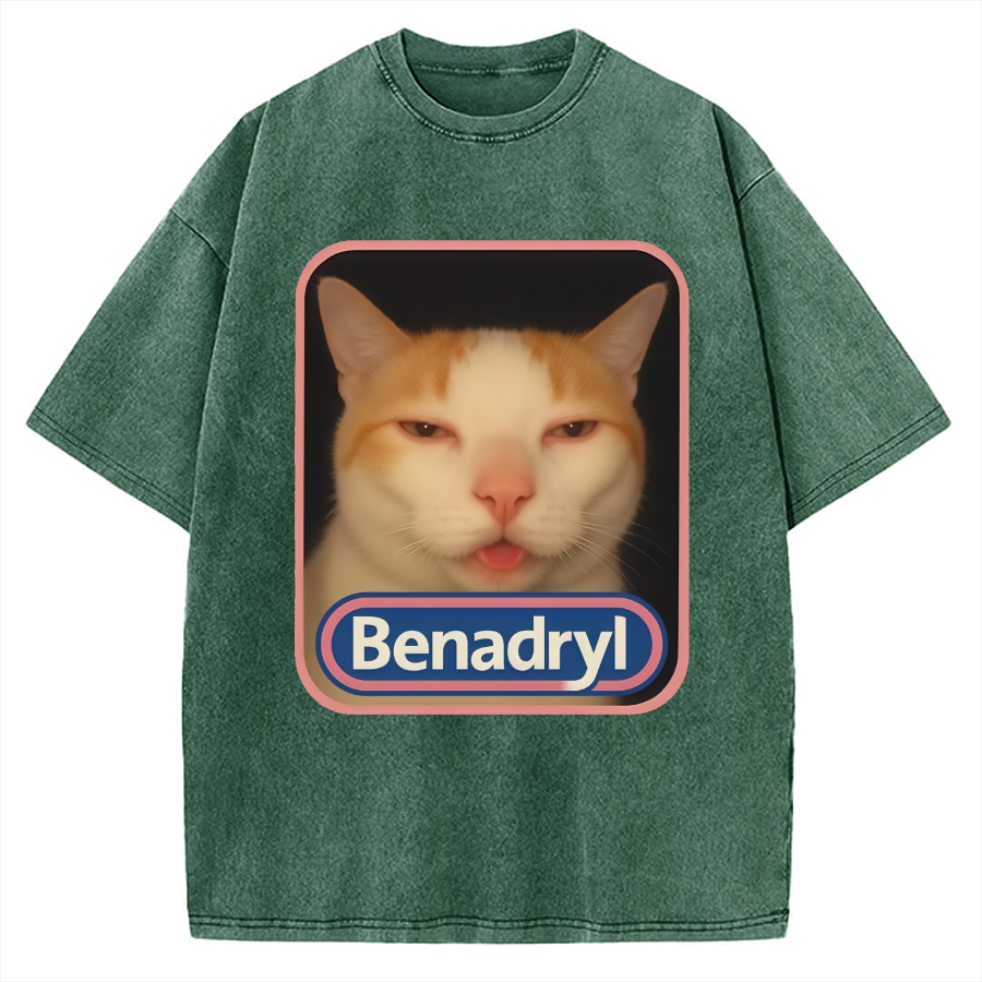 Benadryl Meme Cat Vintage Washed T-shirt