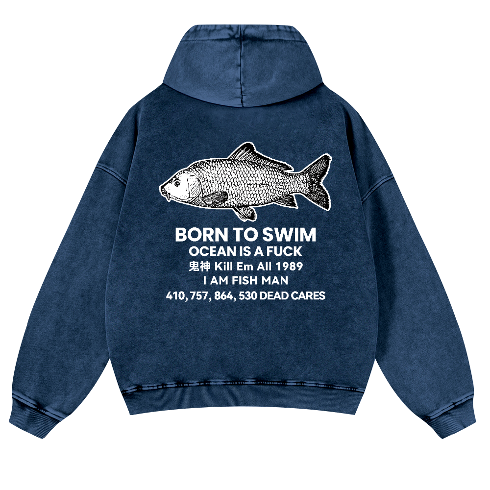 Fish Vintage Washed Cotton Back Art Hoodie