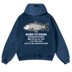 Fish Vintage Washed Cotton Back Art Hoodie