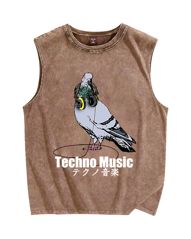 Techno Music Vintage Distressed Washed Tank Top