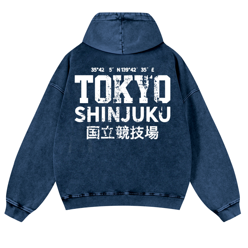 Shinjuku Tokyo Vintage Washed Cotton Back Art Hoodie