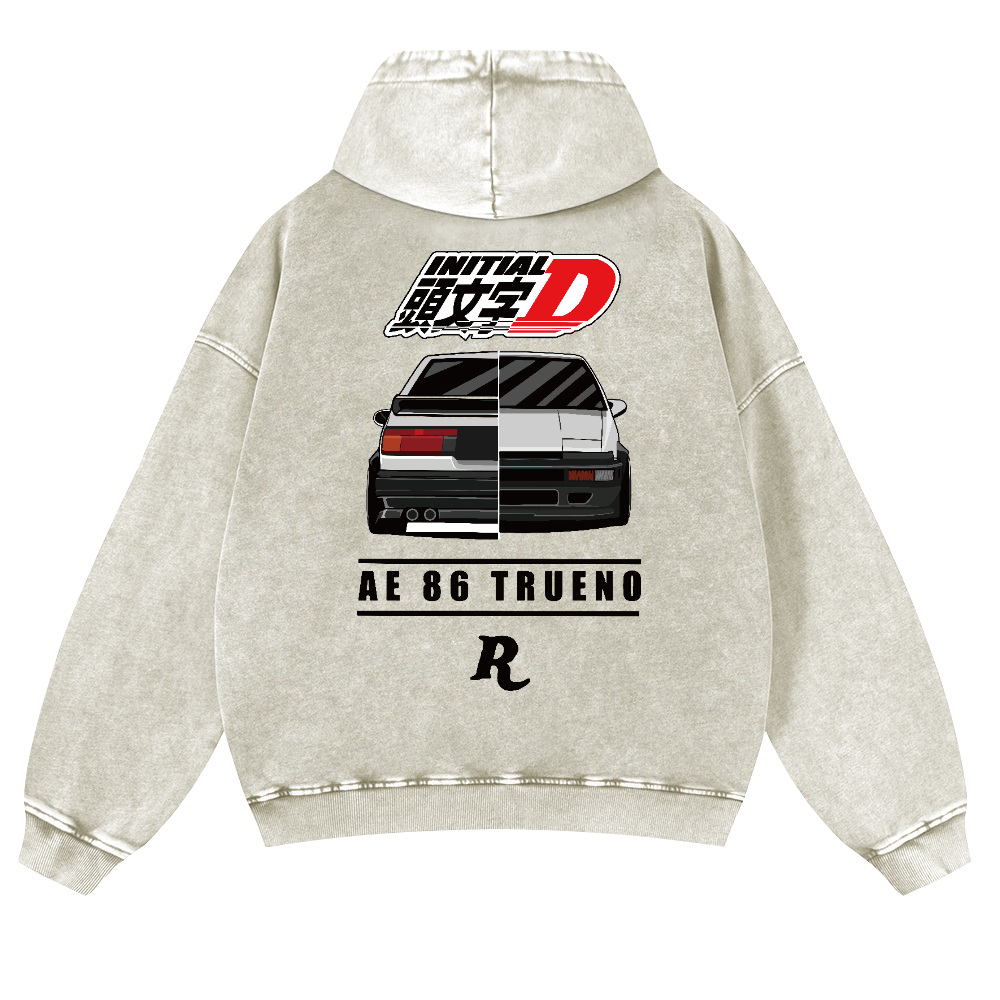 Initial D Vintage Washed Cotton Back Art Hoodie