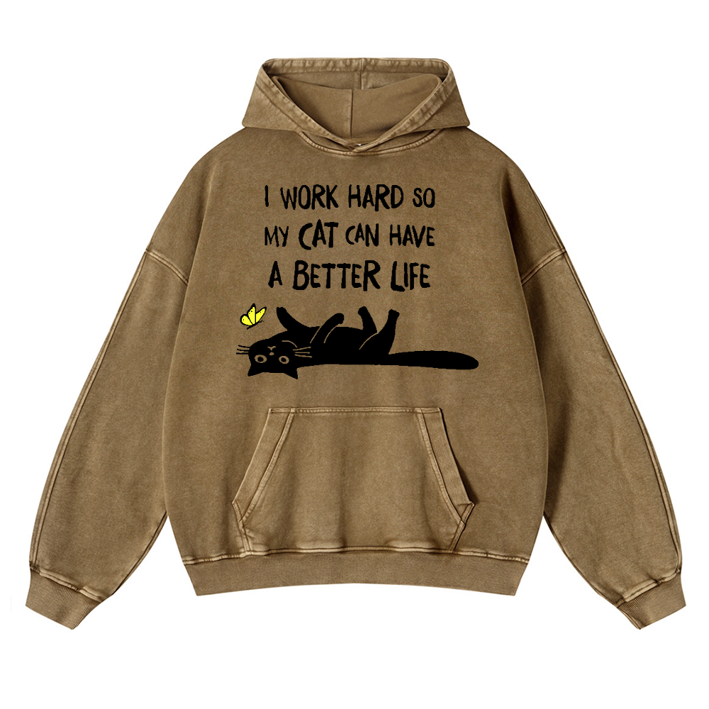 I Work So Hard Cat Vintage Washed Thick Cotton Hoodie