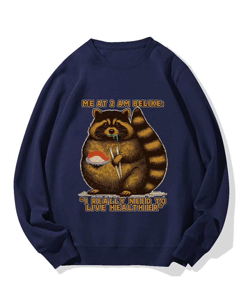Raccoon Eating Sushi Cotton Sweatshirt