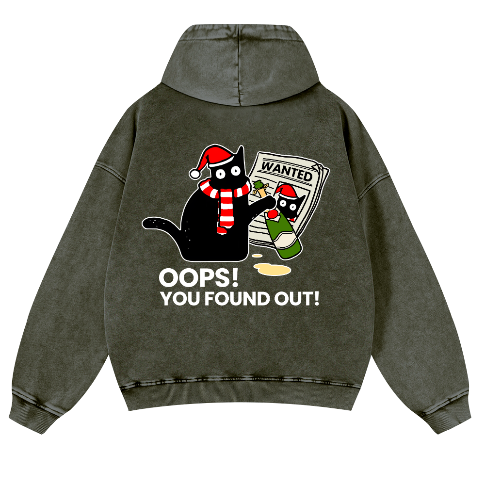 Cat Oops! You Found Out! Vintage Washed Cotton Back Art Hoodie