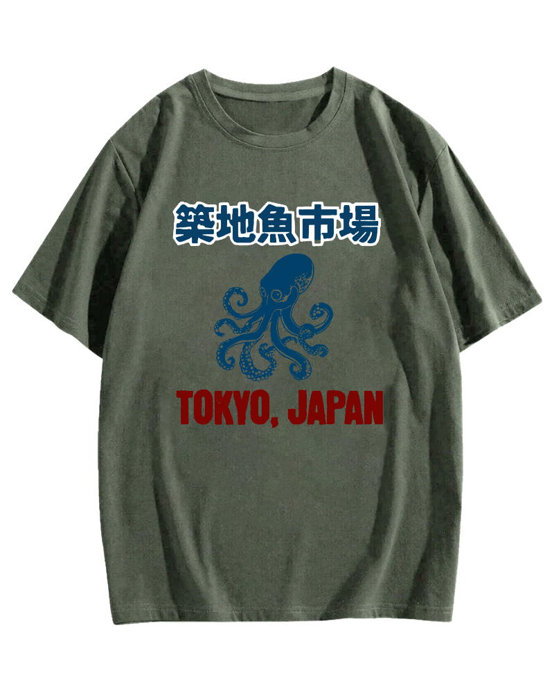 Tsukiji Fish Market Octopus Cotton casual T-shirt