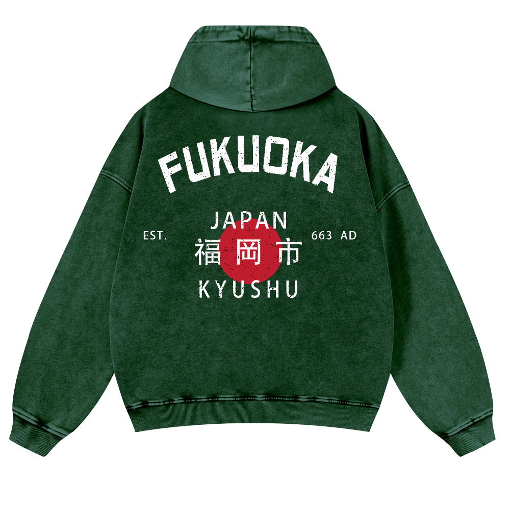 Fukuoka Japan Kyushu Vintage Washed Cotton Back Art Hoodie