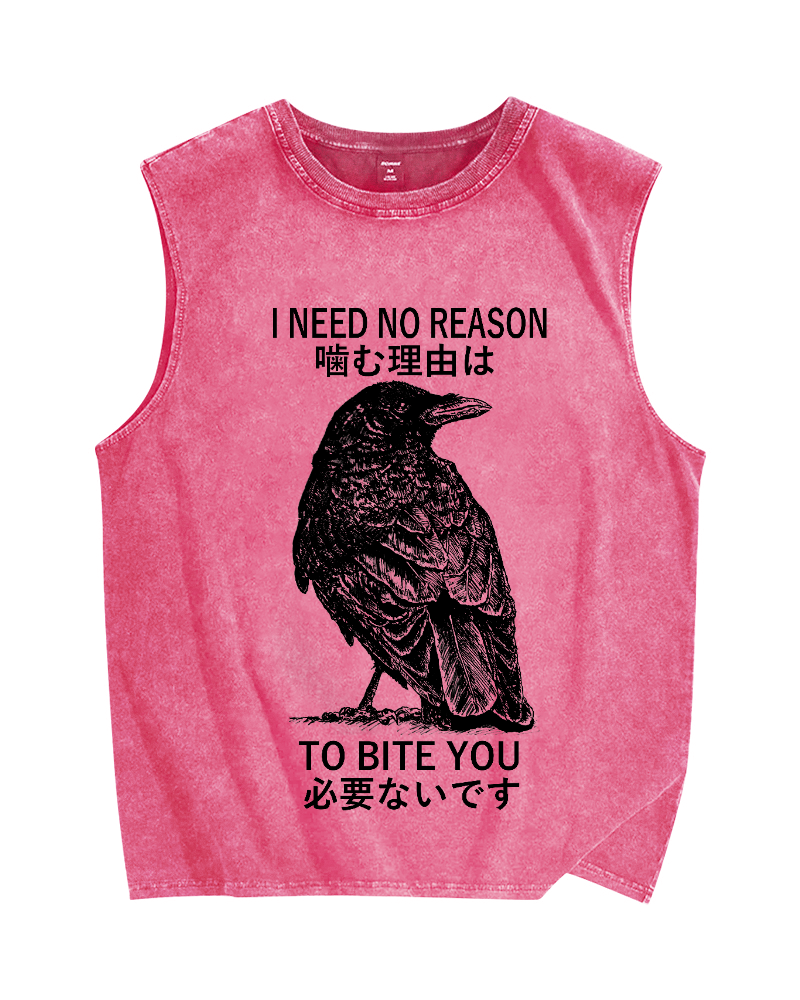 Unisex Crow Pecking People Printed Washed Tank Top