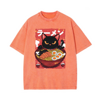 Ramen Black Cat Vintage Wash Japanese Design T-Shirt